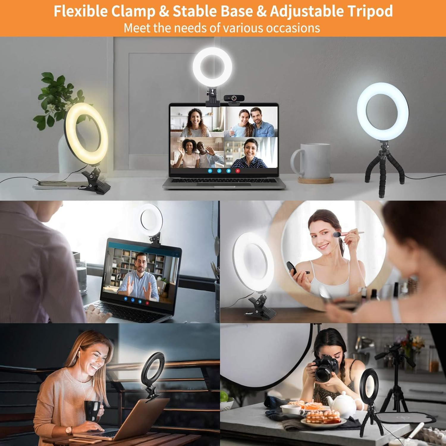 Video Conference Lighting Kit, Led Ring Light Clip on Laptop Monitor, with 5 Dimmable Color & 5 Brightness Level for Webcam/Zoom Lighting/Remote Working/Live Streaming, Etc. image number 2