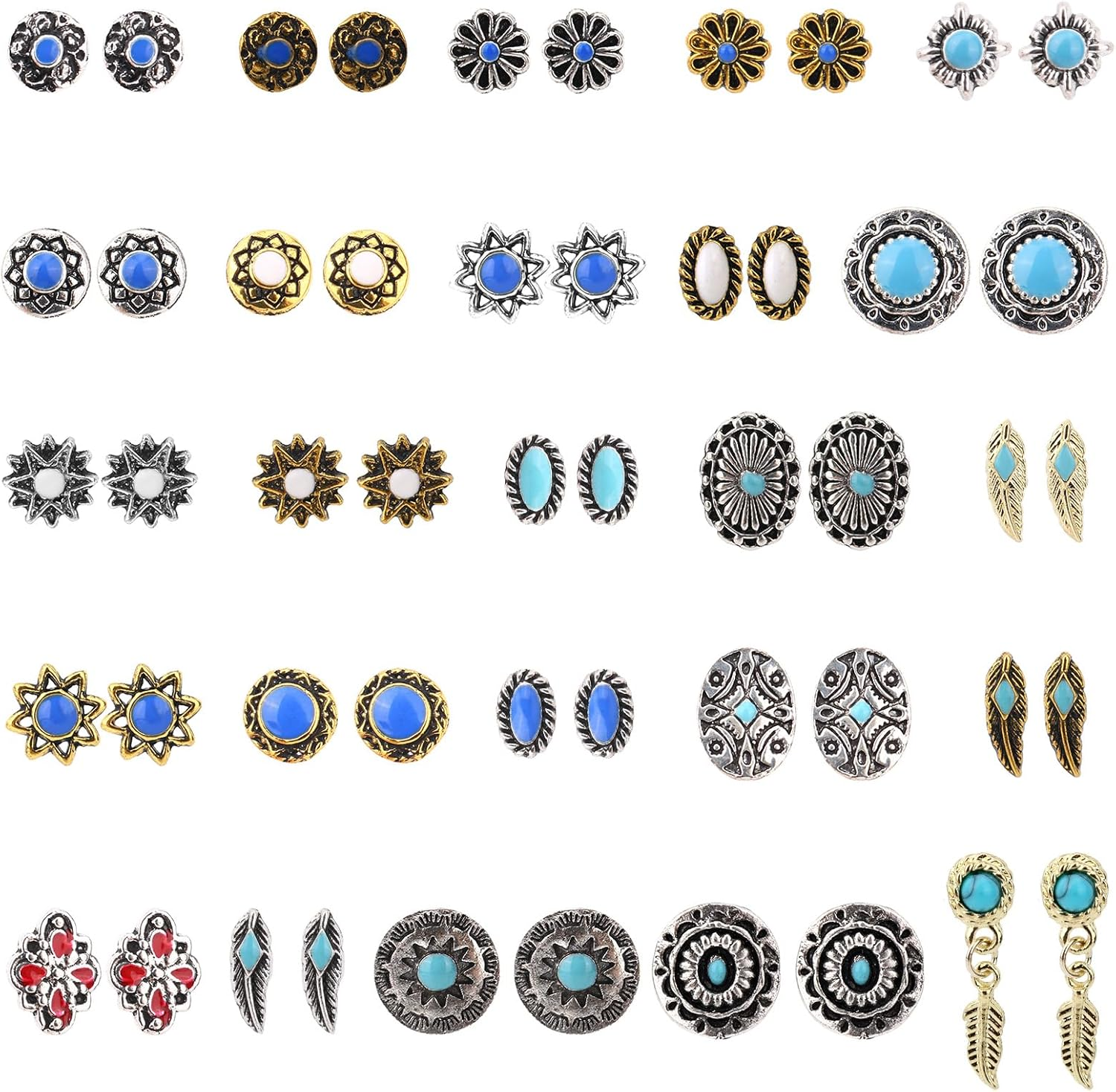50Pcs Stylish Western Turquoise Nail Charms, Retro Metal Cowboy Nail Gems Mixed Shapes DIY Manicure Accessories for Gel & Acrylic Fingernails image number 3