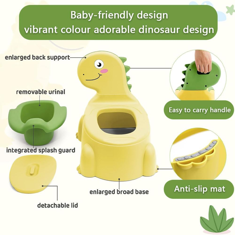 Dinosaur Potty Training Seat - Comfortable Toddler Potty Toilet Seat with Non-Slip Mat, Backrest & Soft Lid, Safe, Portable Potty Training Chair for Boys & Girls 1-6 Years image number 1