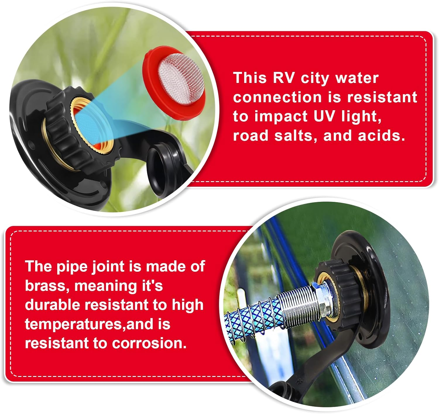 RV City Water Inlet with Check Valve, 3/4 NH Female to 1/2 NPT Male Black Flange RV Fresh Water Inlet, Lead-Free Brass RV Water Connection Inlet with Dust Plug for RV Camper Motorhome Trailer Marine image number 1