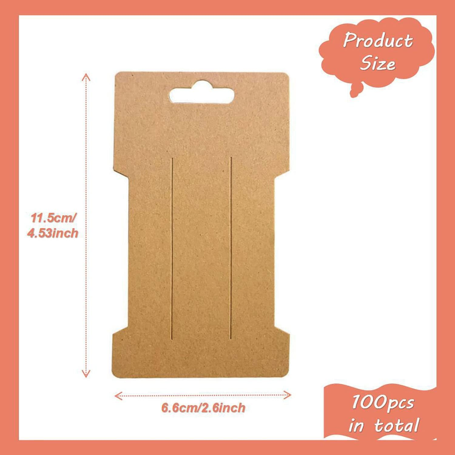 Doromy Hair Clip Display Cards, 100 Packs Rectangular Hair Barrettes Jewelry Display Holder Brown Kraft Paper Cards for Hair Accessories Displaying Organizing Packaging, 6.6X11.5Cm image number 3