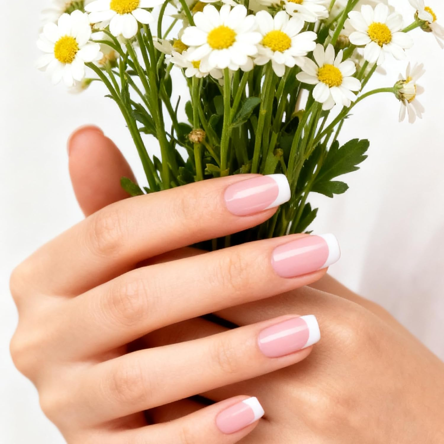 Homiliky 240 Pcs French Tip Press on Nails, Almond & Square Fake Nails Full Cover with White Tip, 12 Sizes Easy Apply Stick on Nails Kit for Women Daily Manicure image number 3