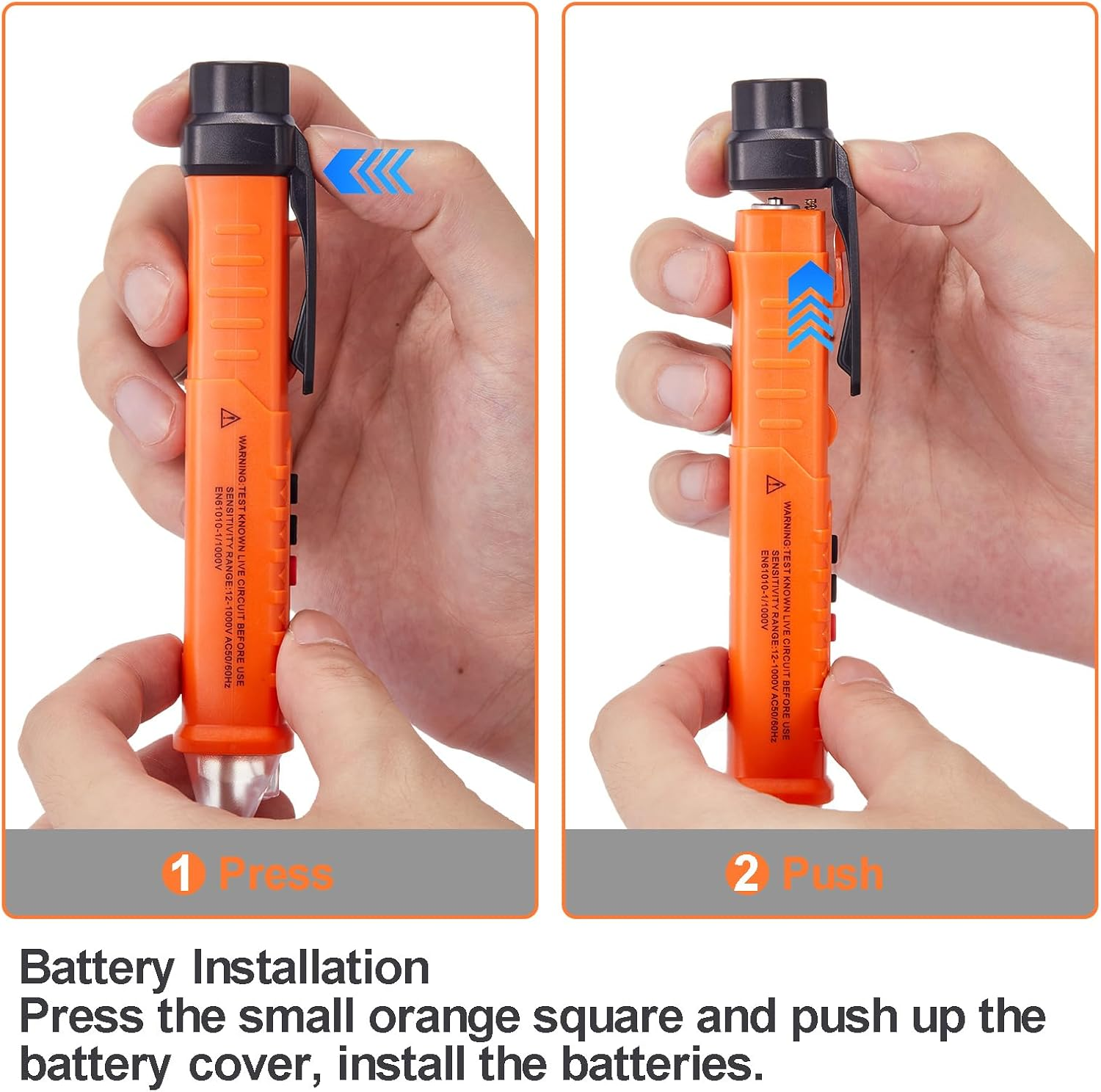 2 Pack Non-Contact Voltage Detector, Voltage Tester Electrical Tester, AC 12V/48V/70V-1000V, Wire Tester with Buzzer Alarm and Flashlight, Wire Breakpoint Finder, Orange & Red image number 1
