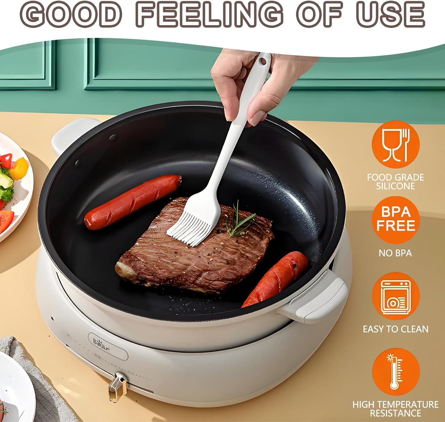 Checkzed Silicone Basting Pastry Brush, Heat Resistant Pastry Brush Set, Strong Steel Core and One-Piece Design, Perfect for BBQ Grill Baking Kitchen Cooking, BPA Free and Dishwasher Safe (2 Pcs) image number 3