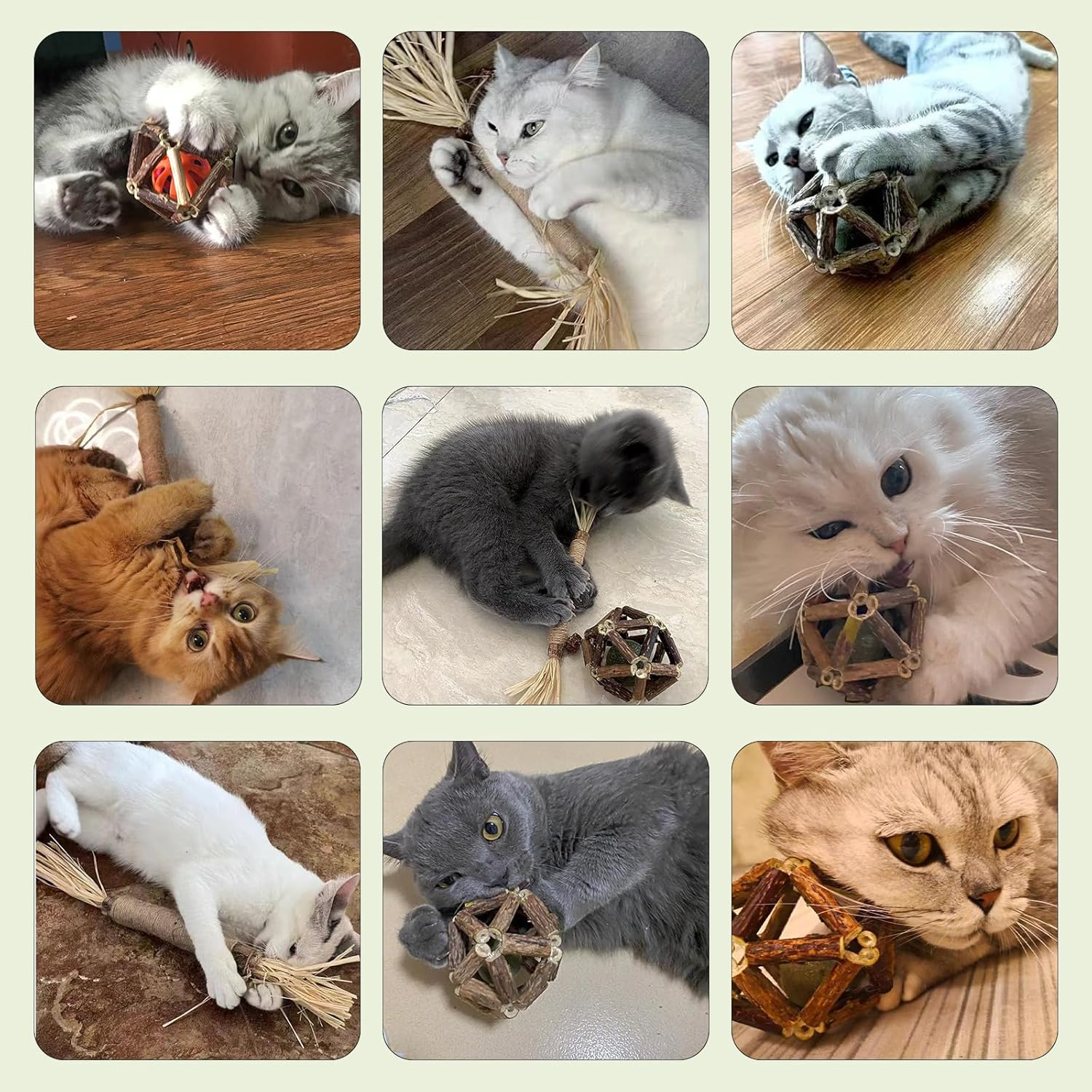 Gdsanlian Cat Chew Toys, 4-Pack Silver Vine Cat Toys, Natural Silver Vine Sticks for Cats, Natural Silver Vine Stick Cage Cat Bell Balls for Cleaning Teeth, Increase Appetite, Suitable for Indoor Cats image number 6