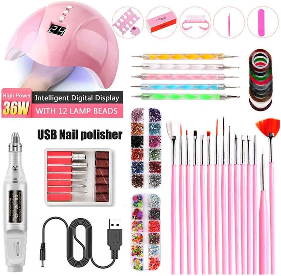 Nail Lamp USB Polisher Nail Pen Nail Jewelry Set, Manicure Set Nail Dryer Light Electric Drill File Brushes Art Tools,White image number 4