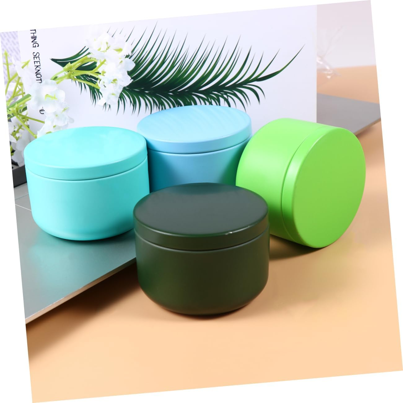 HAKIDZEL Mini round Tinplate Box with Lid, 4Pcs Small Metal Storage Tins for Tea, Coffee, Spice, Kitchen Canisters, Universal Mini Tin Container Set for Home Organization Random Color image number 3