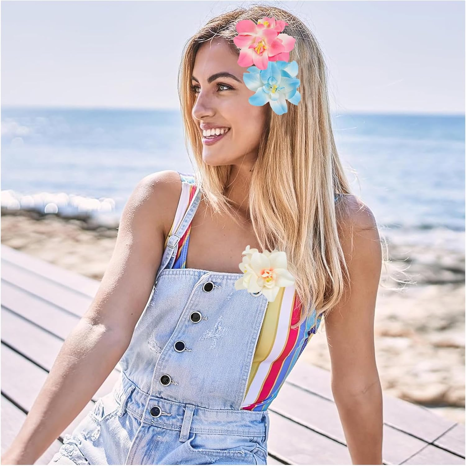 ASOMI 4 Pieces Hawaiian Flower Hair Clips for Women 3.5 Inch Artificial Tropical Hair Clip Hibiscus Claw Clip Beach Holiday Party Boho Hair Accessories image number 4