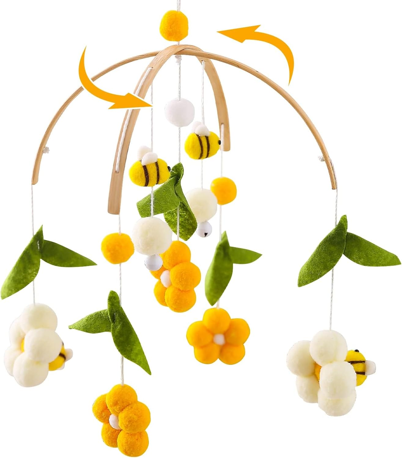 IEATFO Baby Mobile for Crib Crib Nursery Mobile for Boys Girls Boho Bee Flower Nursery Decor Soothe Toy Baby Shower Set for Infant Bedroom Hanging Decoration Toy(Bee)
