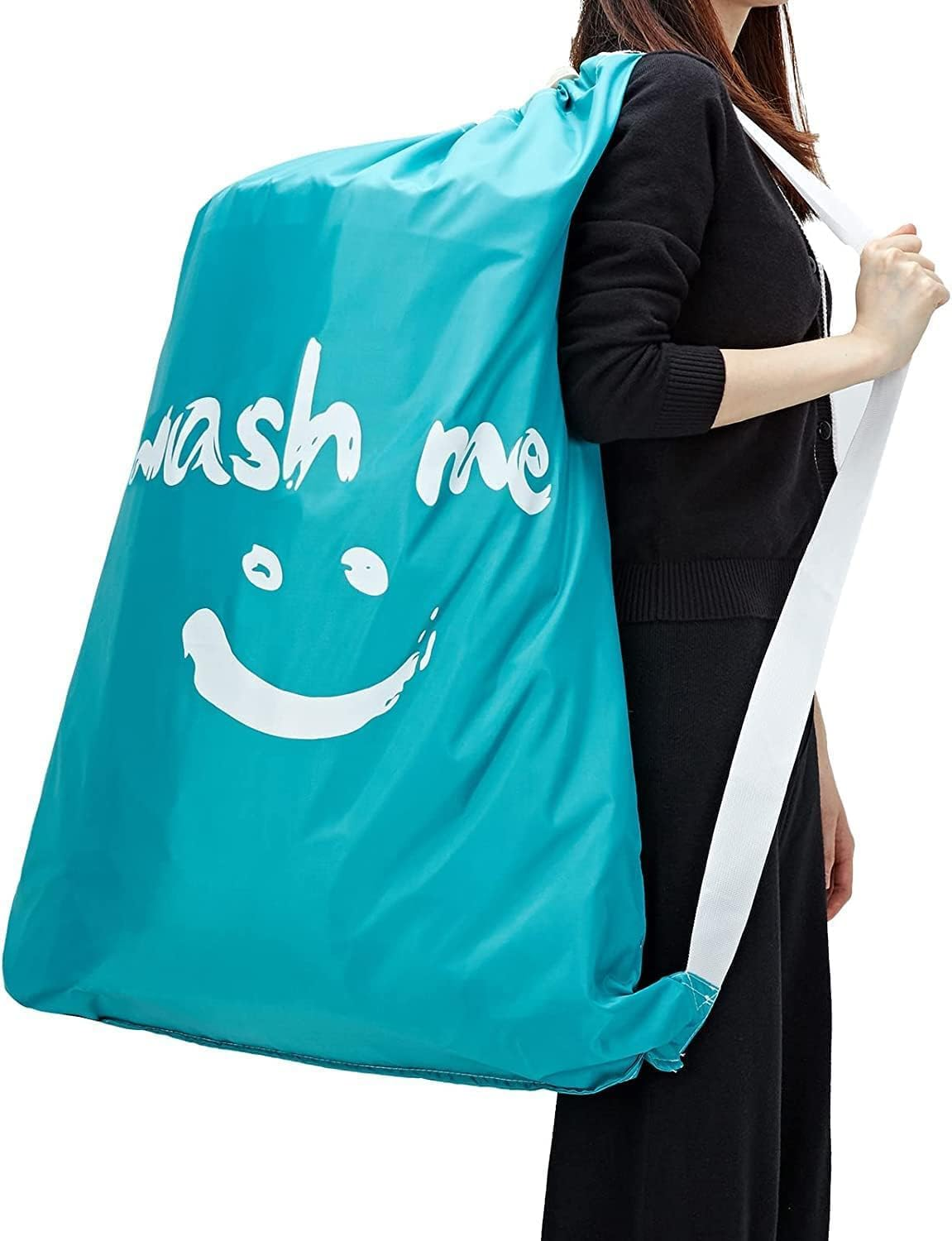 CJWLKJ 2 Pack XL Travel Laundry Bag with Strap, Dirty Clothes Organizer, Carry up to 4 Loads of Laundry, Easy Fit a Laundry Hamper or Basket, Sky Blue and Blue image number 4