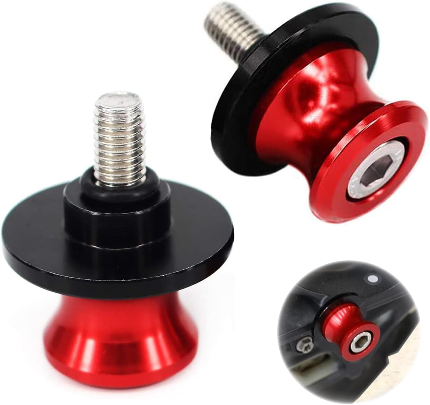 2Pcs M8 Swingarm Spools, Motorcycle Swing Arm Spools Swingarm Sliders Motorbike Swing Arm Stand Screw M8 CNC Aluminum Swing Arm Sliders Protector 8MM Fit for Suzuki, Motorcycle Accessories Red image number 4