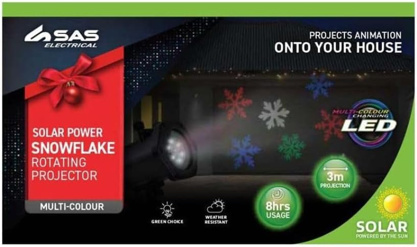 SAS Solar-Powered Snowflake Festive Rotating Projector Lights, Multicolour Changing Led - Outdoor Holiday Decoration image number 4
