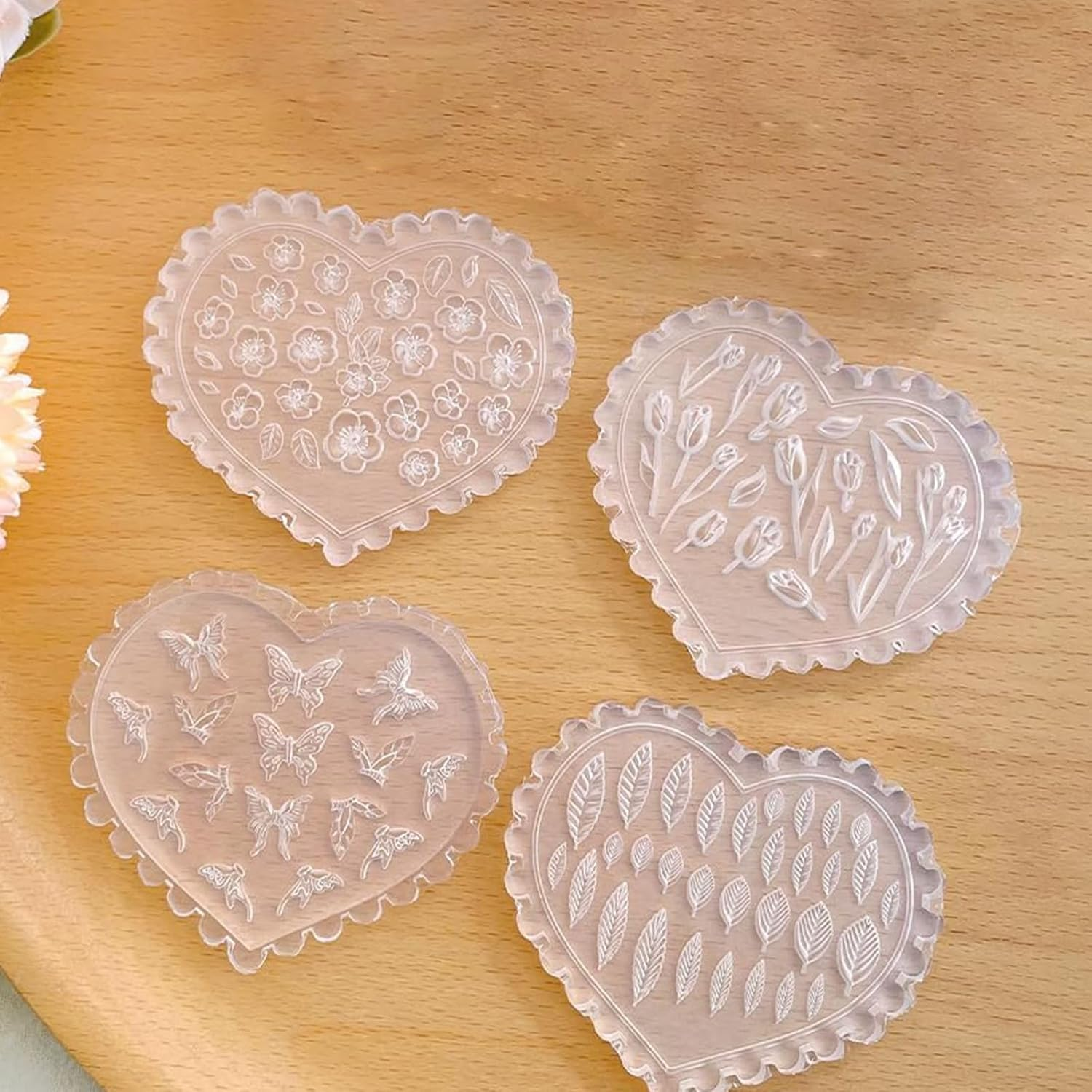 Polymer Clay Molds - 4 Pcs Silicone Molds, Flower，Butterfly,Rose & Leaf Air Dry Molds, Reusable High-Temp Jewelry Making Molds for Earrings with Polymer Clay Cutters image number 1