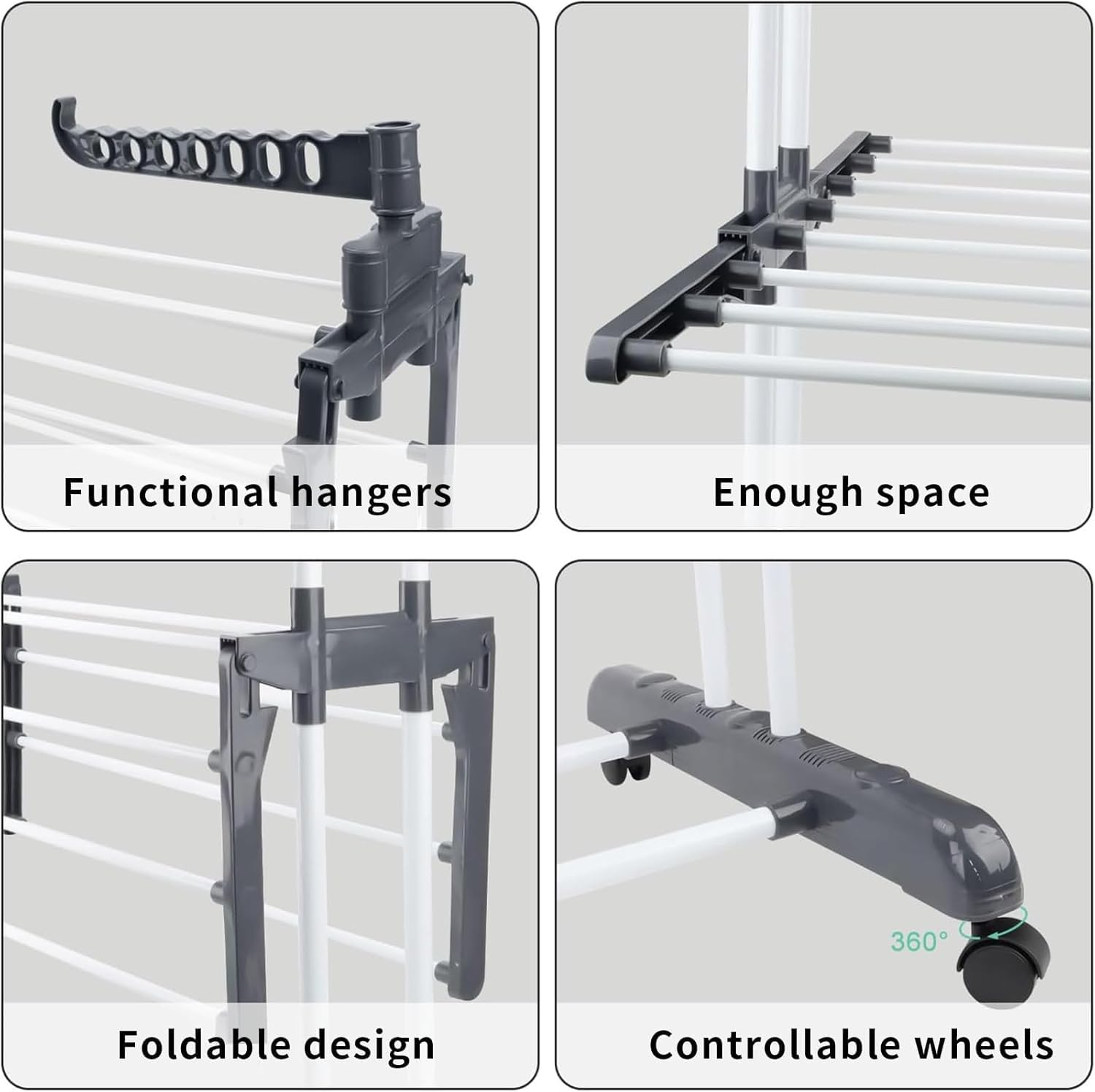 FIME. Clothes Drying Rack, 3 Layers Folding Clothes Rail of Clothes Hanger Sturdy Laundry Garment Dryer Stand with Two Side Wings (Grey) image number 5