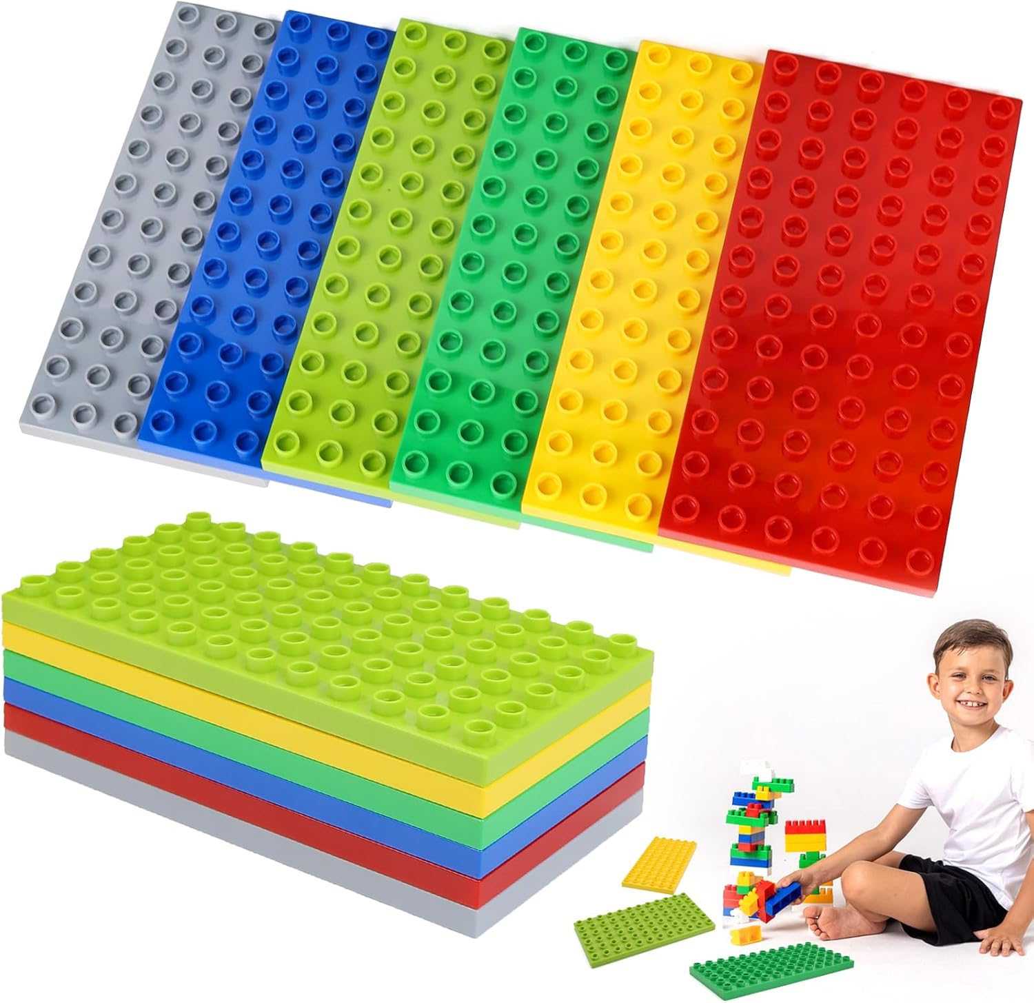 UVVRUR Building Blocks, Pack of 12, 19 X 9.5 Cm, Compatible with Large Building Blocks (12 Pieces, 6 Colours) image number 1