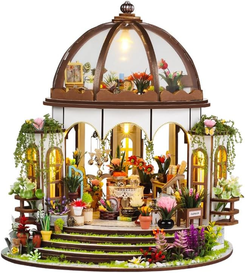 Tukiie DIY Miniature Dollhouse Kit with Furniture, 1:24 Scale Creative Room Mini Greenhouse Wooden Doll House for Kids Teens Adults(Hanging Garden) image number 4