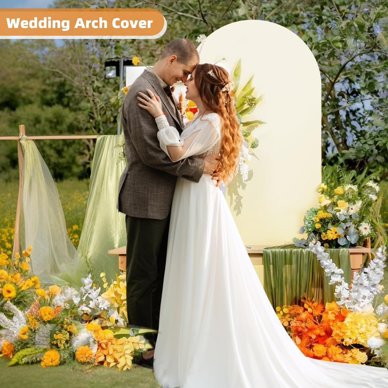 6.6 Ft Light Beige Arch Backdrop Cover (No Arch Stand), Stretchy Backdrop for Balloon Arches, Wedding, Birthday Party, Baby Shower.
