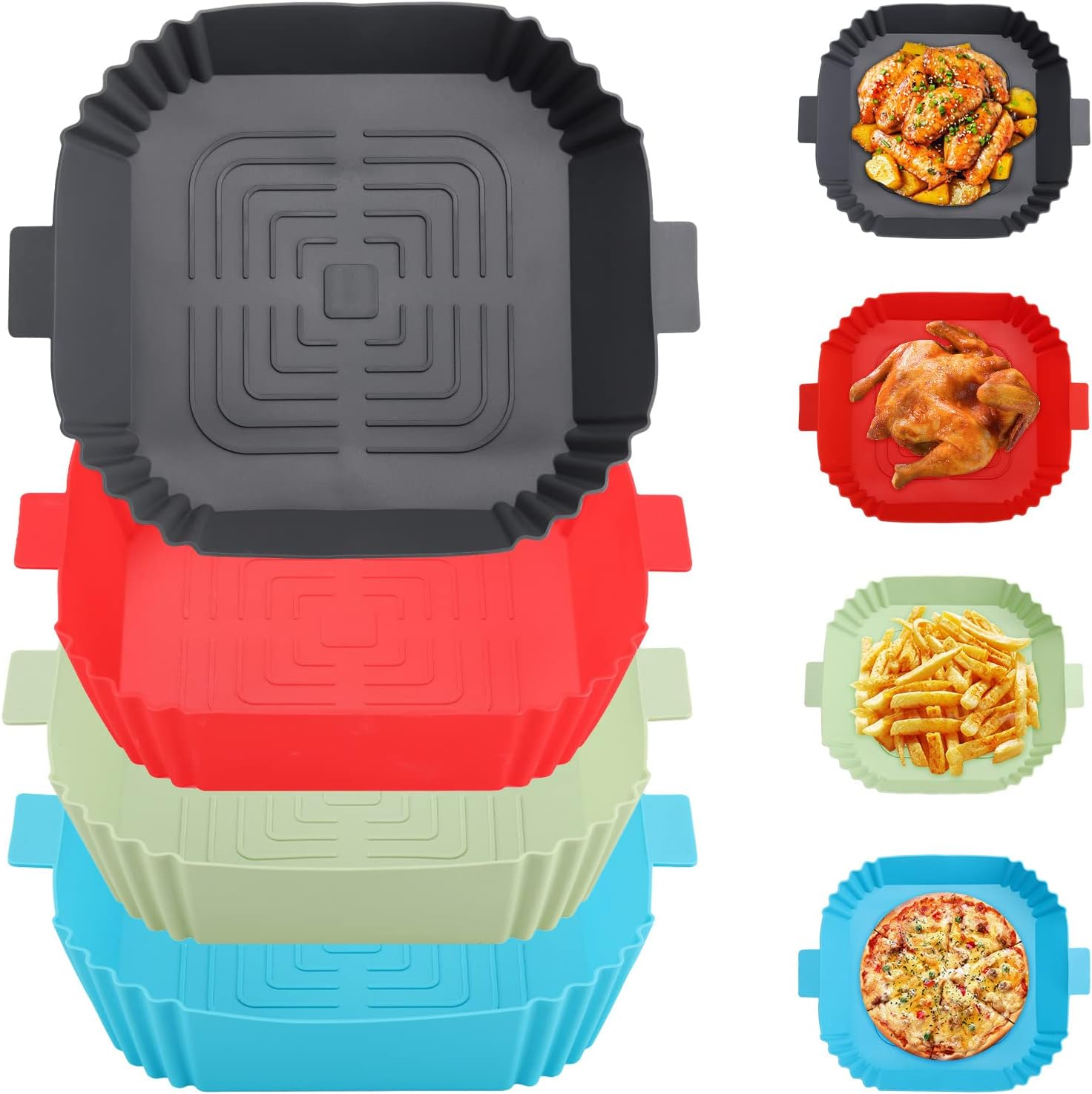 4 Pcs Air Fryer Silicone Liners Square, Reusable Air Fryer Basket, Food Safe Air Fryers Oven Accessories, Replacement of Flammable Parchment Paper Liner, Silicone Baking Tray Pots for 4 to 7 QT image number 6