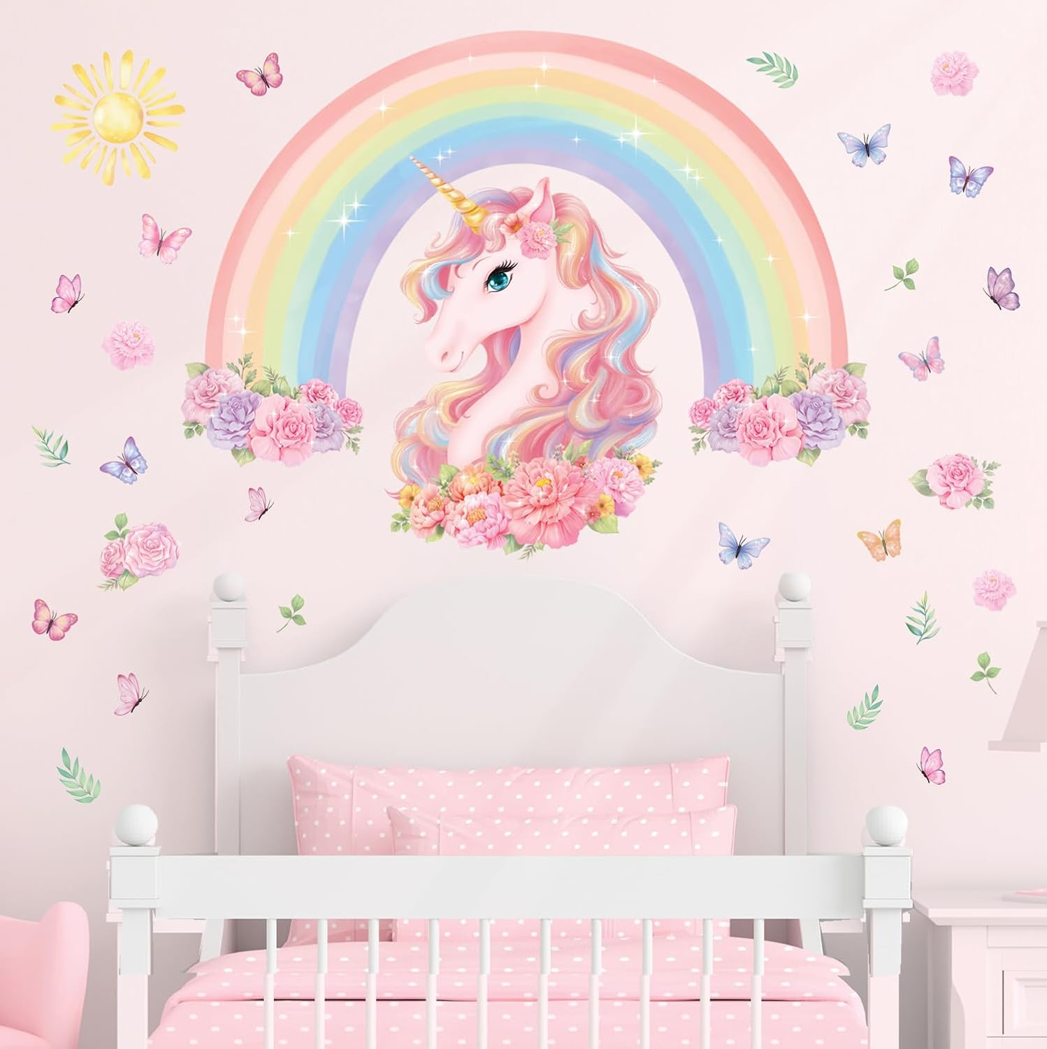 DECOWALL SG2-2413 Large Rainbow Unicorn Wall Stickers Decals Kids Peel and Stick Removable Nursery D&eacute;cor Girls Boys Bedroom Room Rainbow Art Stars Birthday Baby Home Party Decorations Living Playroom image number 2