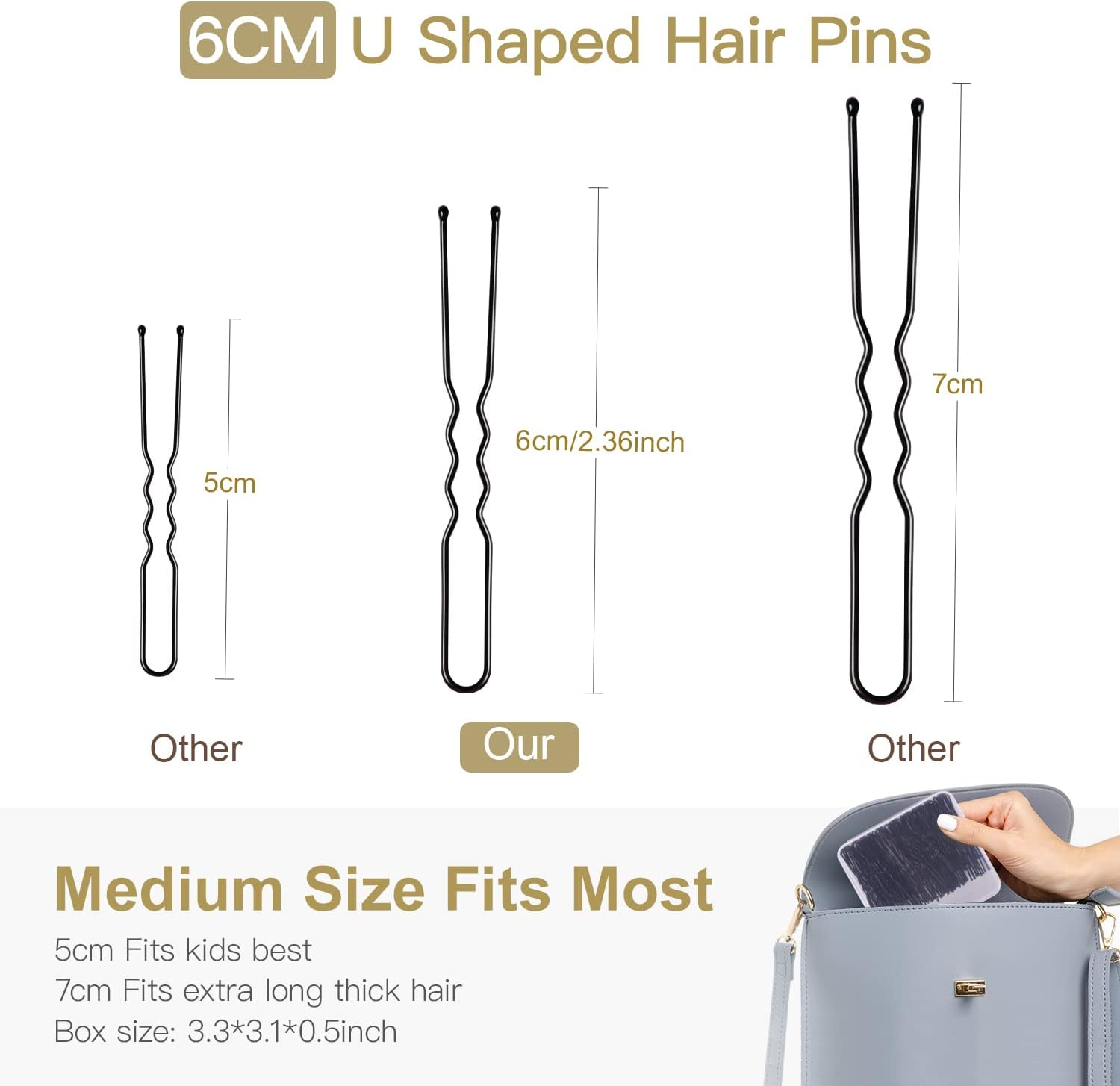 U Shaped Hair Pins, IKOCO 80Pcs of Bun Hair Pins for Women Girls with Storage Box(2.4 Inch) image number 5