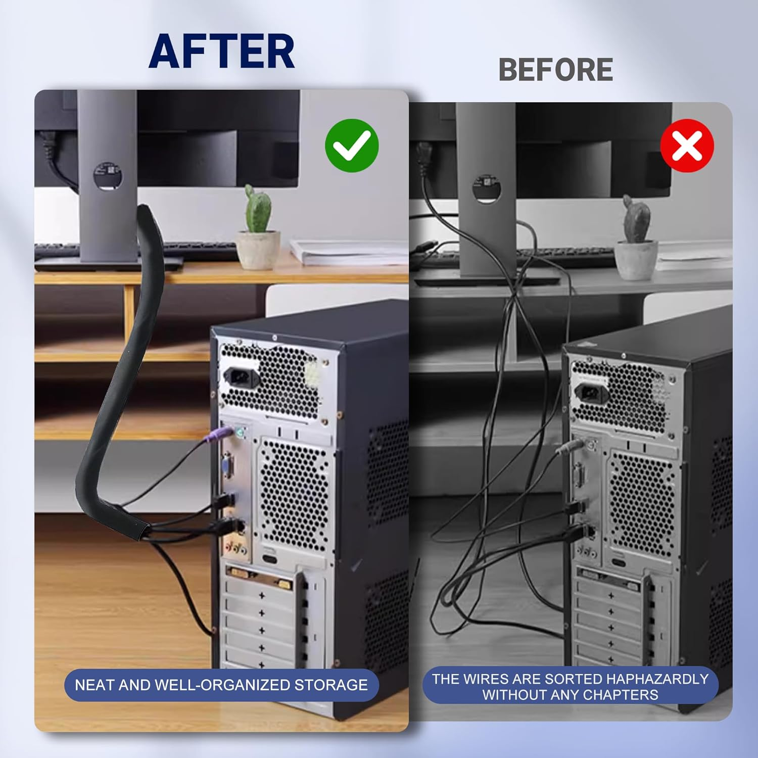 Cable Management Sleeves (12 Pack Straps Included) Neoprene Cord Organizer for TV USB PC Computer Network Wires (120 Inches) DIY by Yourself, Adjustable Black and White Reversible Wire Hider image number 5