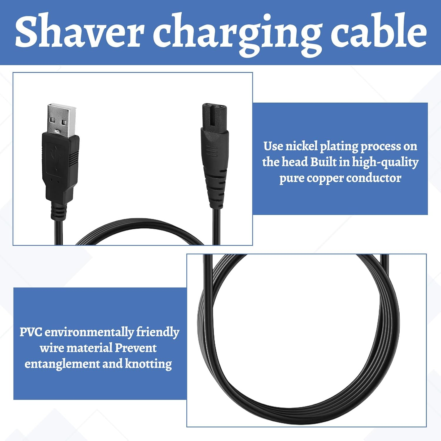 Ruinous 1.2M Black USB Charging Cable for Skull Shaver, Trimmer, Compatible with Philips Trimmer Charger, Palm, Pitbull Gold PRO image number 4