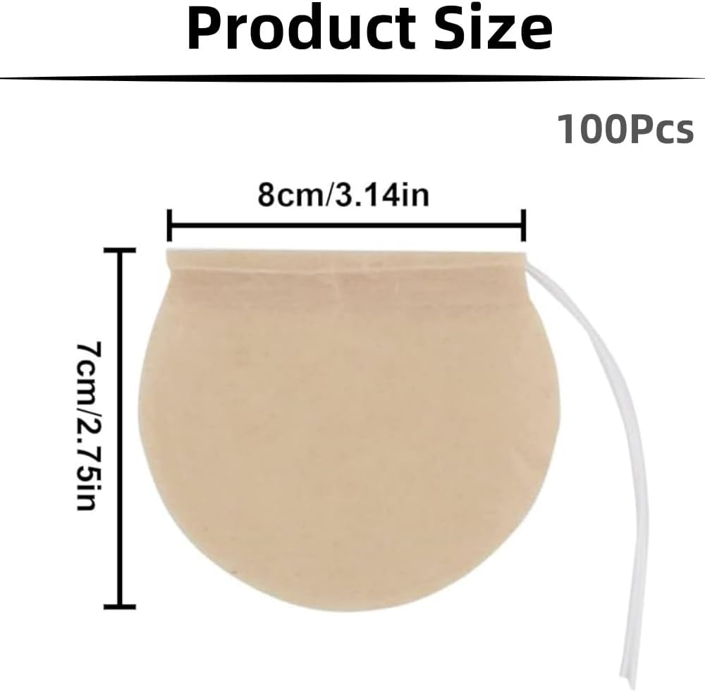 Jindizi 100 Pcs Tea Filter Bag, Natural Cotton Drawstring Seal Empty Tea Bags for Loose Leaf Herbs Teas(Round) image number 3