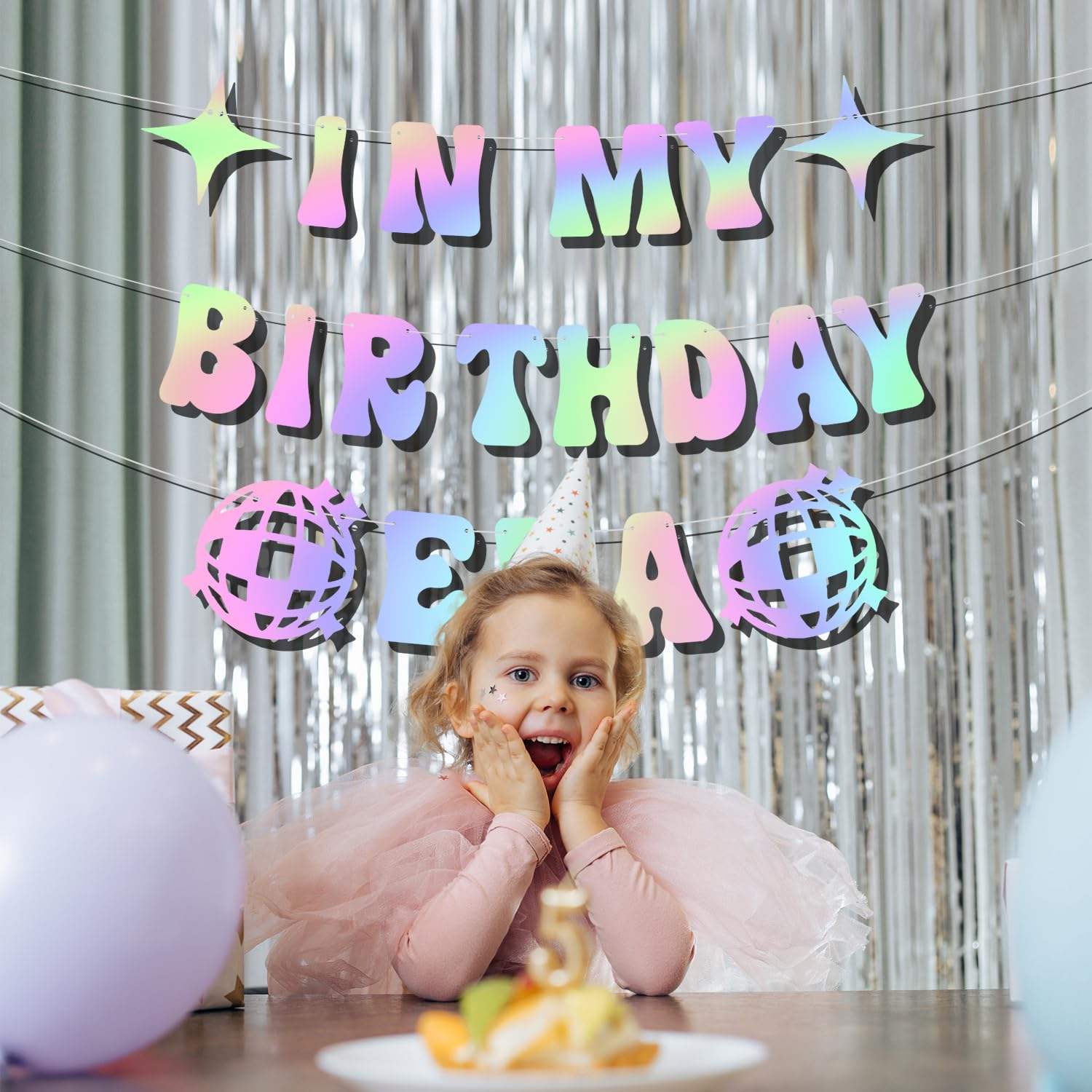 Party Banner, Holographic Color in My Birthday Era Backdrop Pre-Strung Birthday Era Decorations Banner for Friends Party Birthday Party image number 1