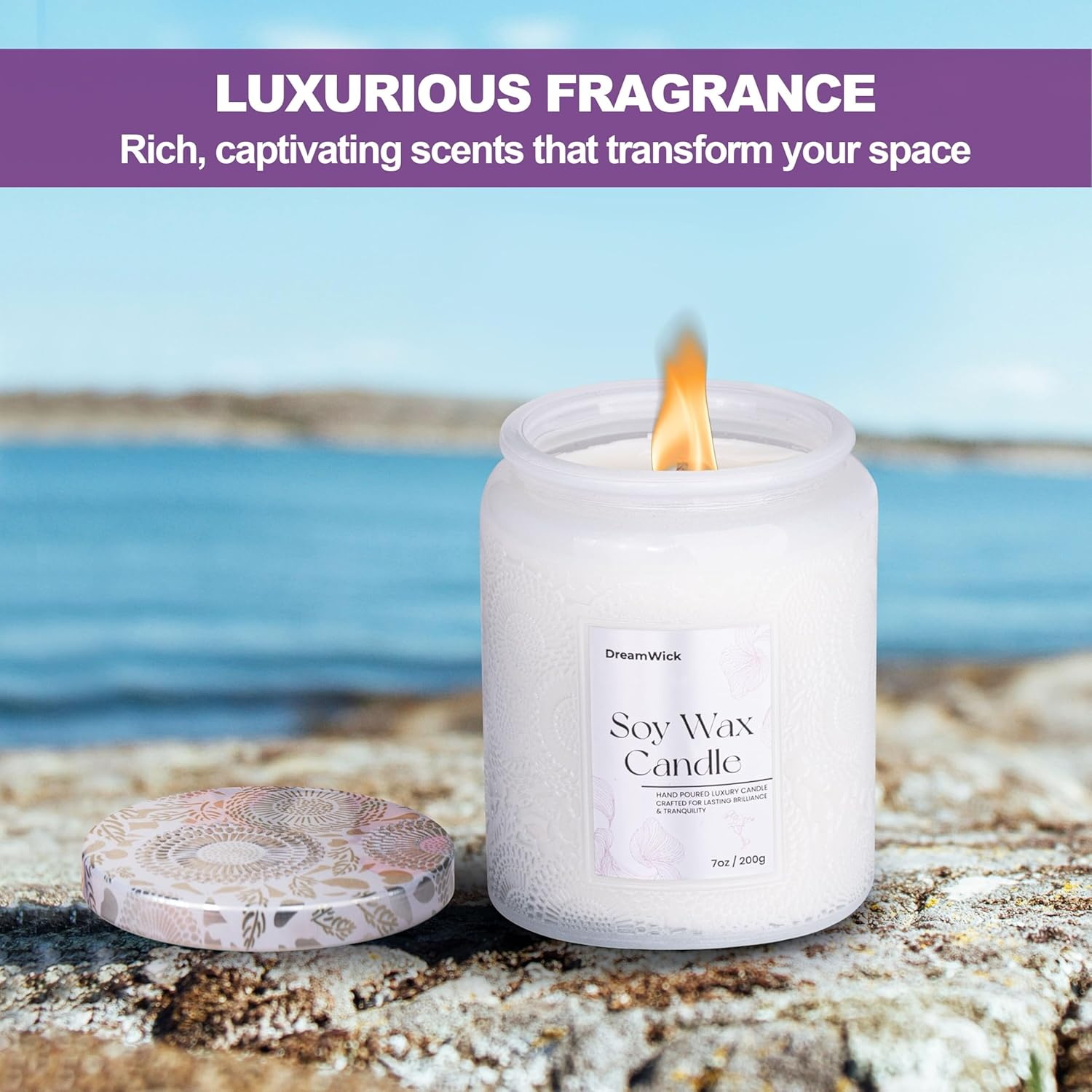Dreamwick Highly Scented Candle &ndash; Natural Soy Wax Candle in Stylish Jar (200 G / 7 Oz) &ndash; Aromatherapy Candles for Relaxation and Home D&eacute;cor &ndash; Perfect for Living Room or Bedroom (Sea Salt & Sage)