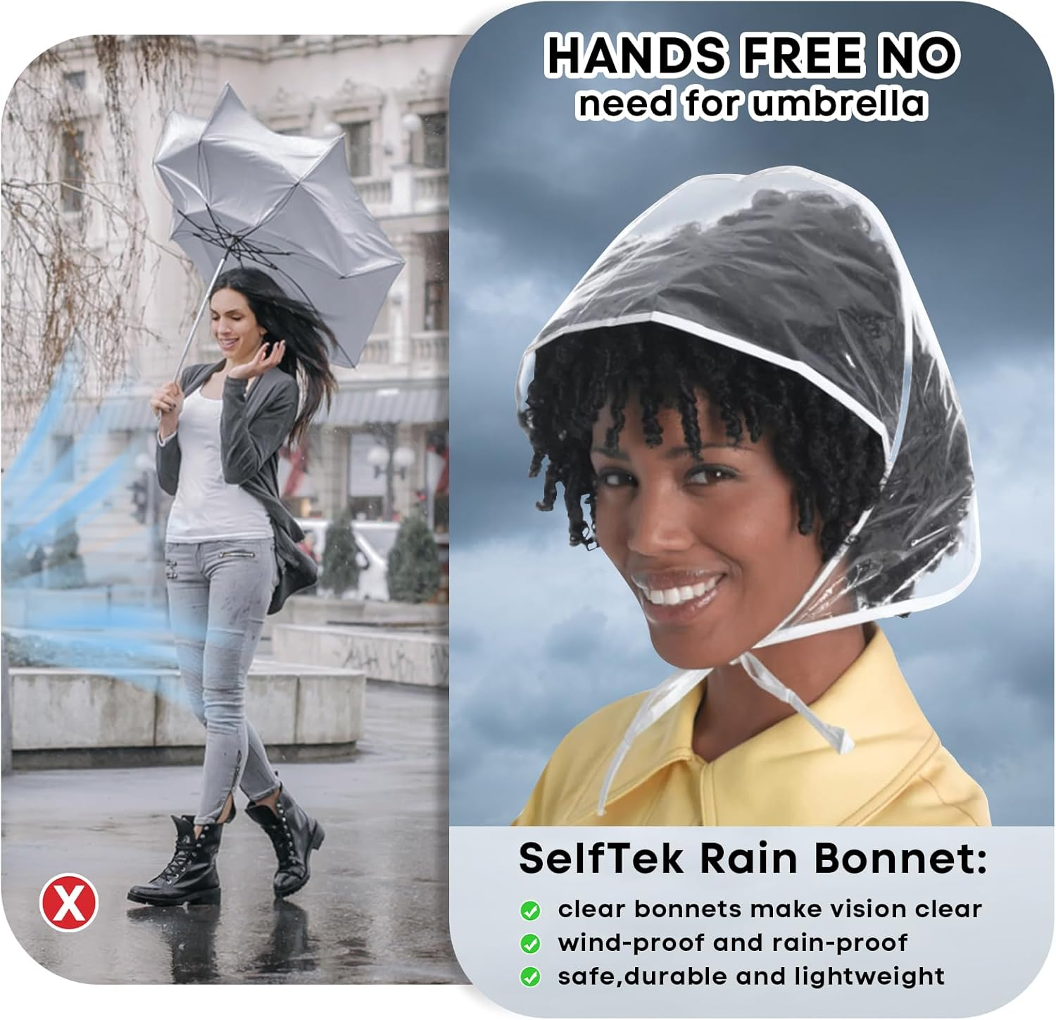 Selftek 2 Pcs Rain Hat Plastic Bonnet Protect Hairstyle for Women and Lady Clear White image number 3