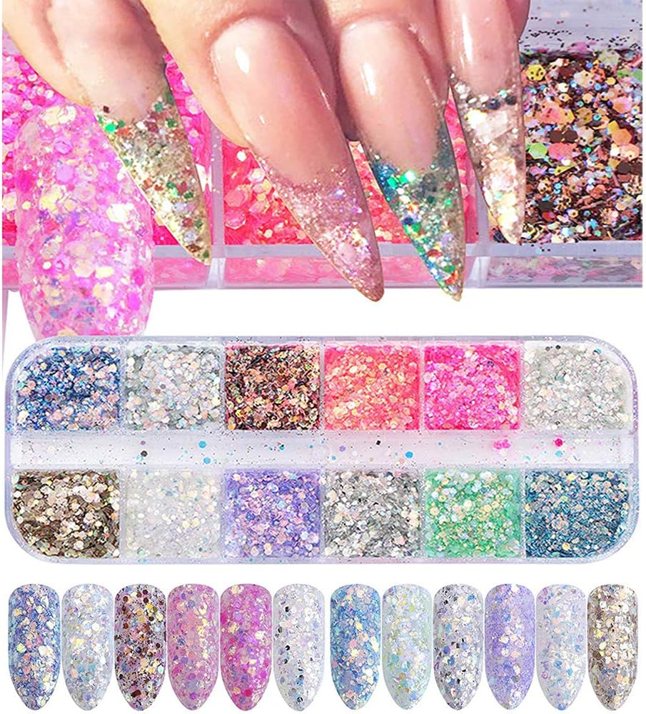 3 Boxes 36 Colors Nail Sequins Shiny 3D Nail Glitter Flakes Manicure Make up DIY Nail Art image number 2