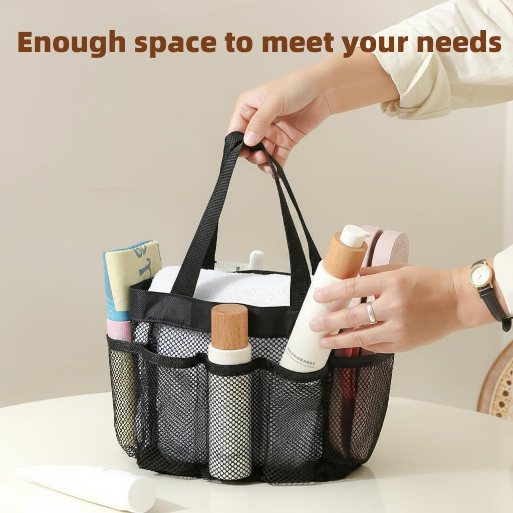 Portable Mesh Shower Bag, Shower Caddy Portable with 8 Pockets, Quick Dry Bathroom Tote with Durable Oxford Handle, Toiletry Storage for Gym, Beach, Travel, SZTTY