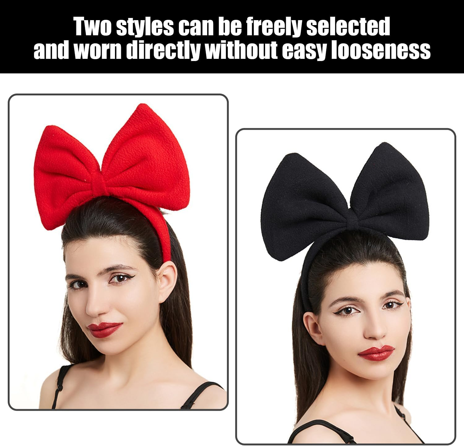 Pack of 2 Bugstadbands, Velvet Headbands, Party Clothing Accessories, Stylish Personalised Hair Accessories, Cute Headbands (Black, Red) image number 3