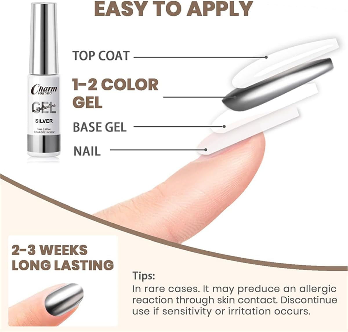 3PCS Metallic Painting Gel Liner Nail Art 3D Mirror Chrome Effect Gel Nail Polish,Gold Silver Rose Gold Metal Painted Drawing Gel Build in Thin Brush Soak off UV/LED Gel for Salon Home DIY Manicure&hellip; image number 2