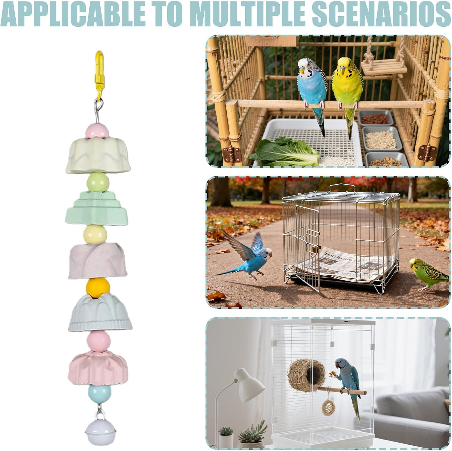 Bird Chew Toys | Multifunctional Pet Grinding Supplies - Bird Beak Grinding Stones Toys Bells - for Macaws Sparrow Lovebird Conures Cockatiels Finches image number 1