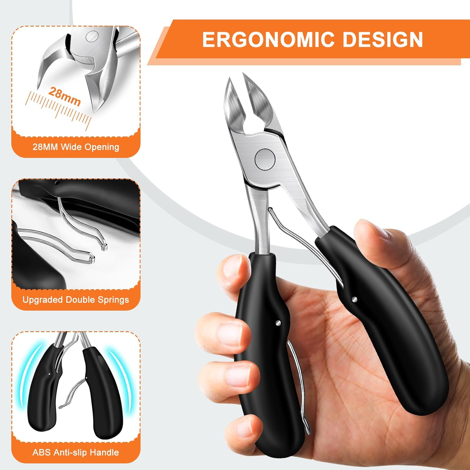 Toenail Clippers for Thick Toenails, DRMODE Heavy Duty Toe Nail Clippers for Thick Ingrown Nails for Seniors with Wide Opening, Professional Fingernail Clipper Nail Cutter Trimmer for Men with Catcher image number 2