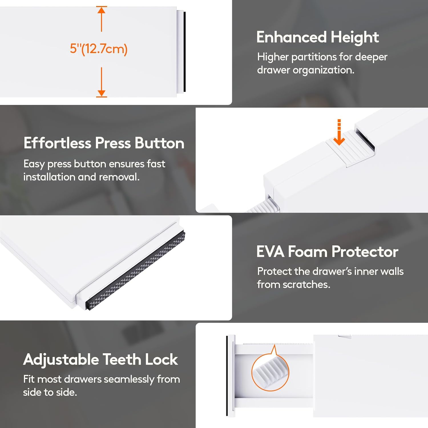 Lifewit 5 Pack Drawer Dividers Plastic 5" High, 13.5-22" Adjustable Drawer Organizers for Clothes, Expandable Dresser Separators in Bedroom/Bathroom/Kitchen/Fridge/Office Organization and Storage image number 4