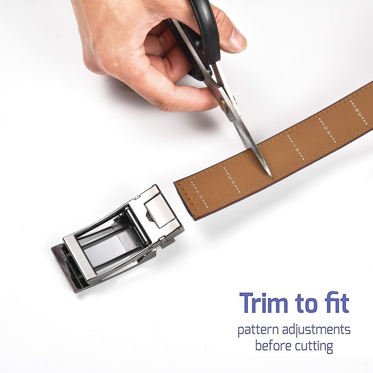 KAERMU Men'S Comfort Genuine Leather Ratchet Dress Belt 1 1/8" Wide with Automatic Click Buckle - Black B image number 5