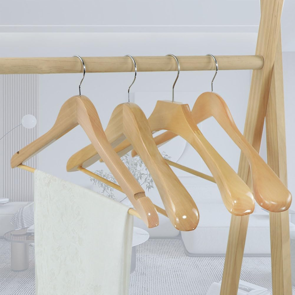 ADTZYLD Luxury Wide Shoulder Wooden Hangers with Extra-Wide Shoulder,6 Pack Wood Coat Hangers for Jacket Outerwear Shirt Hanger 360 Degree Swivel Hooks Anti-Slip Bar with Screw (Natural) image number 1