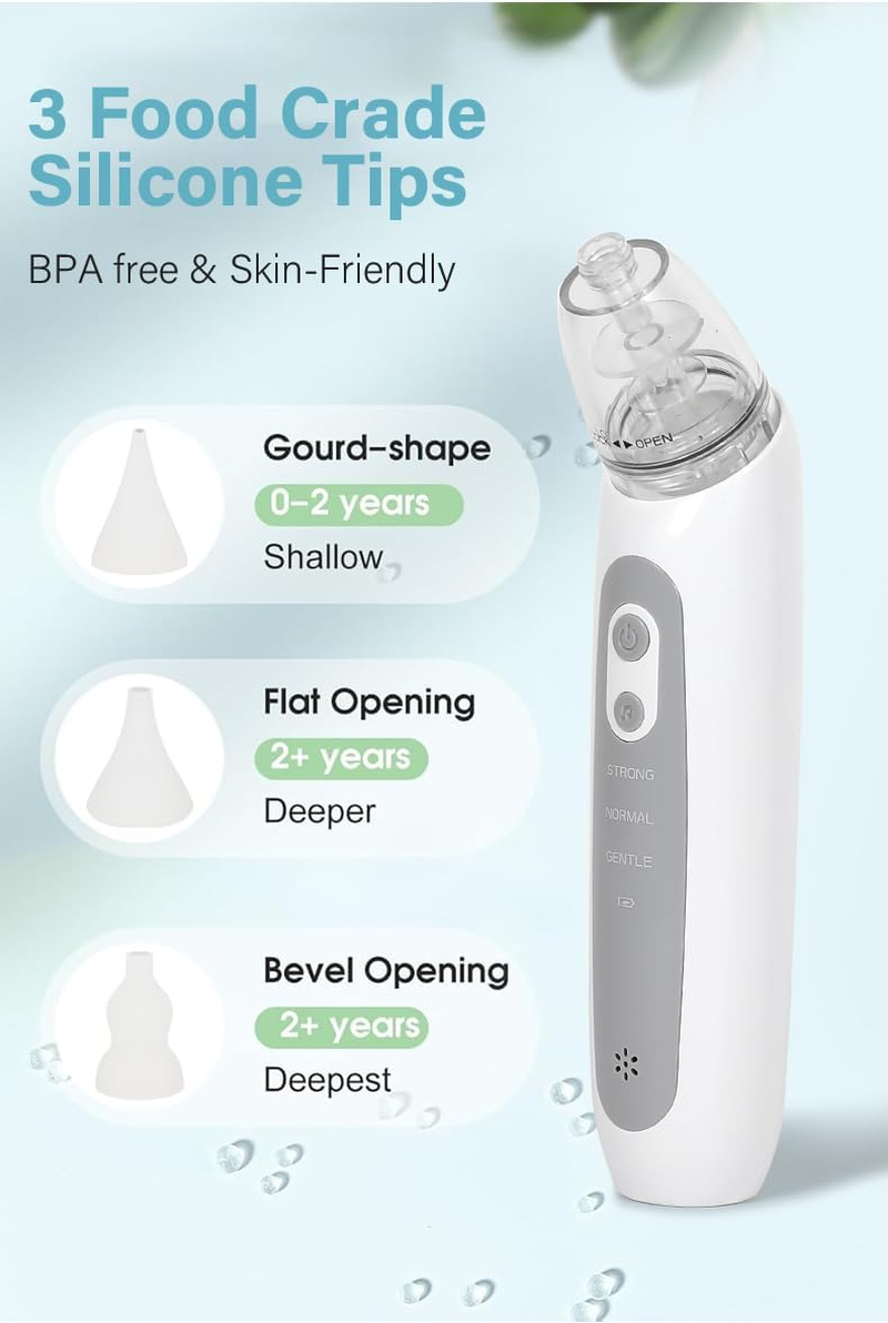 Koeay Nasal Aspirator for Baby with 6 Silicone Tips, Automatic Baby Nose Sucker Adjustable 3 Modes Suction Level Electric Nose Aspirator for Toddlers from 0 to 12 Years with Music Soothing Function image number 2