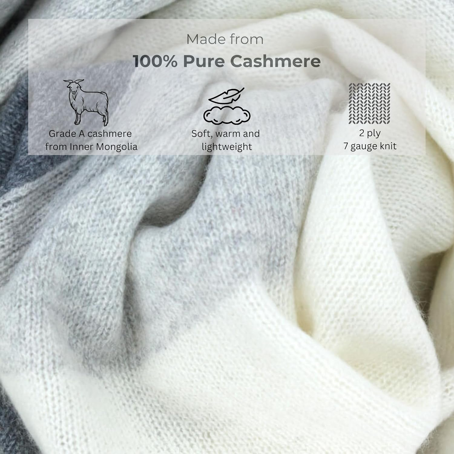 Jet&Bo 100% Pure Cashmere Lightweight Travel Wrap, Shawl & Scarf Gray Colorblock with Protective Storage Bag + Gift Box image number 1