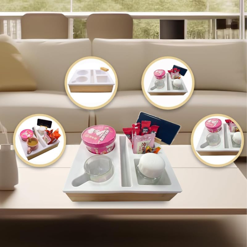 Couch Cup Holder Tray,Bamboo Couch Cup Holder with Soft Silicone, Sofa Storage Tray with Removable Phone Stand,Waterproof Anti-Spill Sofa Cup Holder,Sofa Cup Holder Suitable for Snacks, Drinks. image number 4