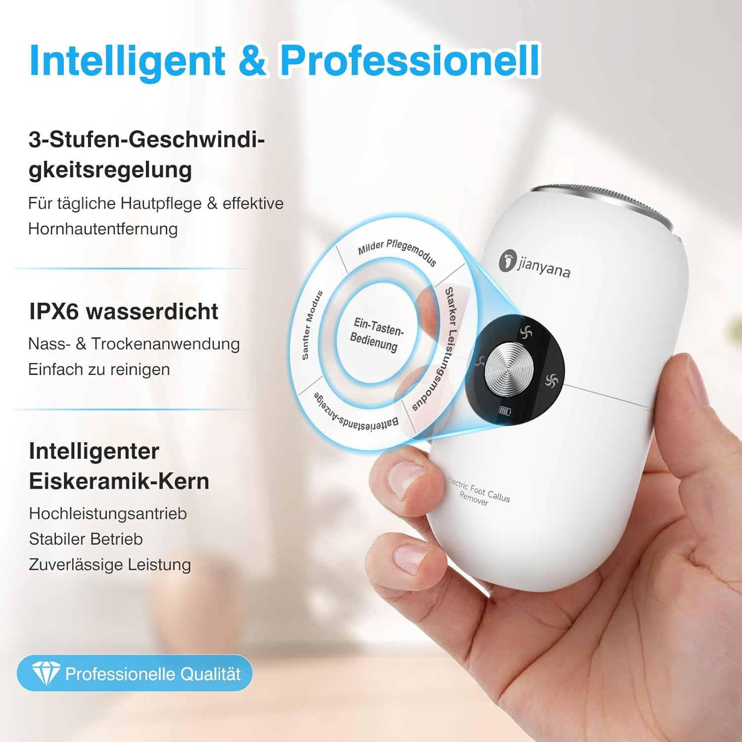 Jianyana Callus Remover, Electric Test Winner with 2 Stainless Steel Grinding Heads, Electric Callus Remover, Callus Removal, Foot Pedicure Set, for Removing Cracks, Dead Skin & Calluses