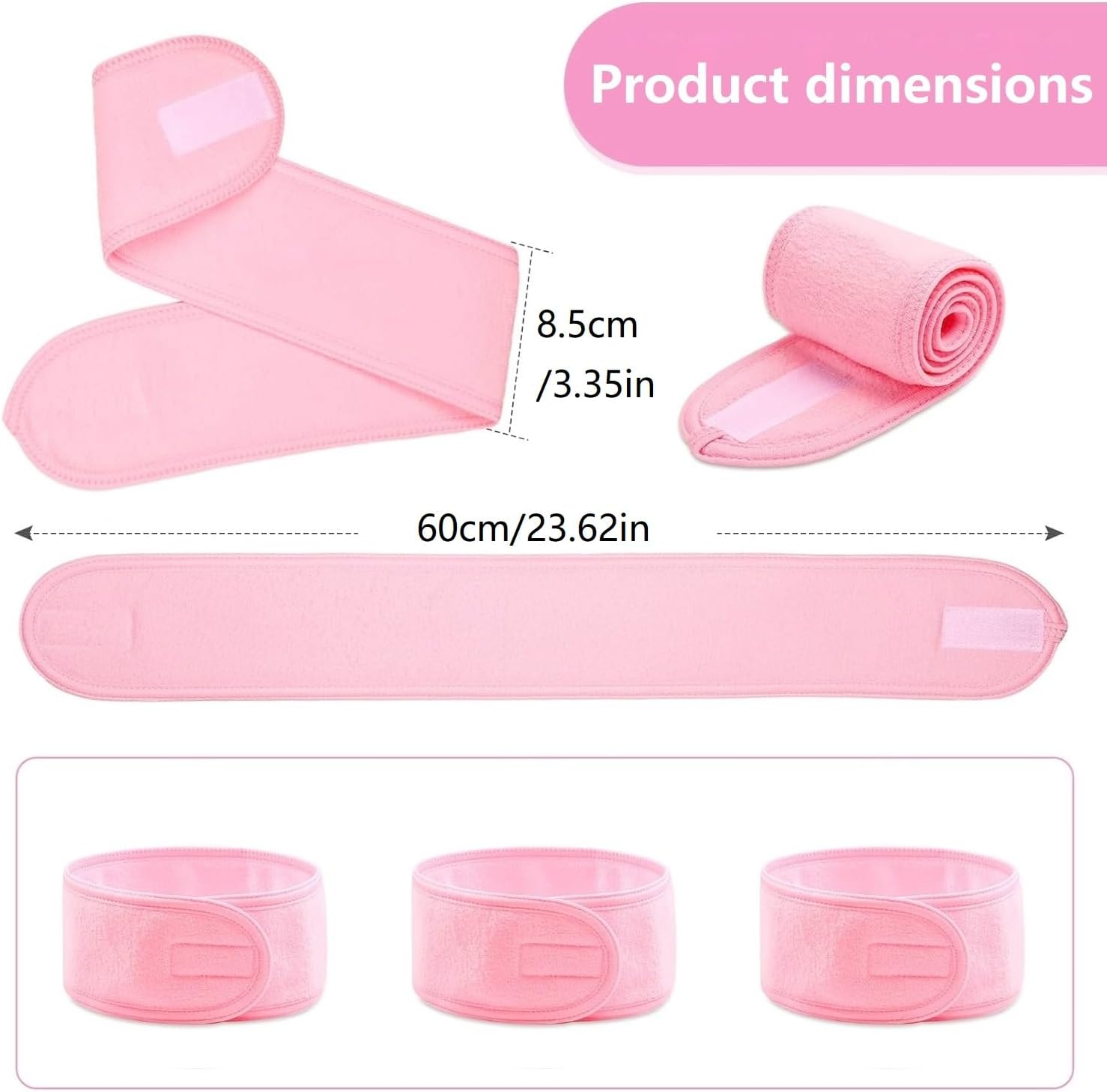 CUEMOON Pack of 3 Cosmetic Headband Terry Cloth Hair Band for Make Up, Adjustable Hair Protection Band with Fastening for Sports, Yoga, Washing, Spa image number 5