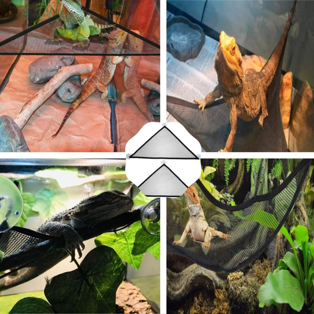 Reptile Hammock,2 Pcs Triangular Lizard Lounger Small Bearded Hanging Nets Snakes Breathable Lounger Net,Mesh Lizard Hammock for Reptiles Such as Lizards, Snakes, Geckos image number 1