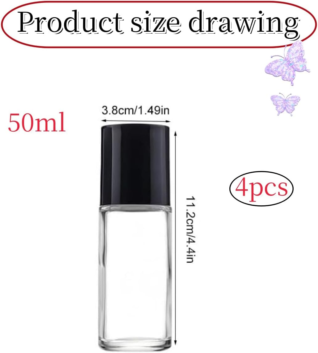 4 Pcs 50Ml Essential Oil Bottles,Refillable Glass Roll On, Elegant Design,Perfume Roller Bottles with Plastic Roller Balls and Lids (Clear) image number 5