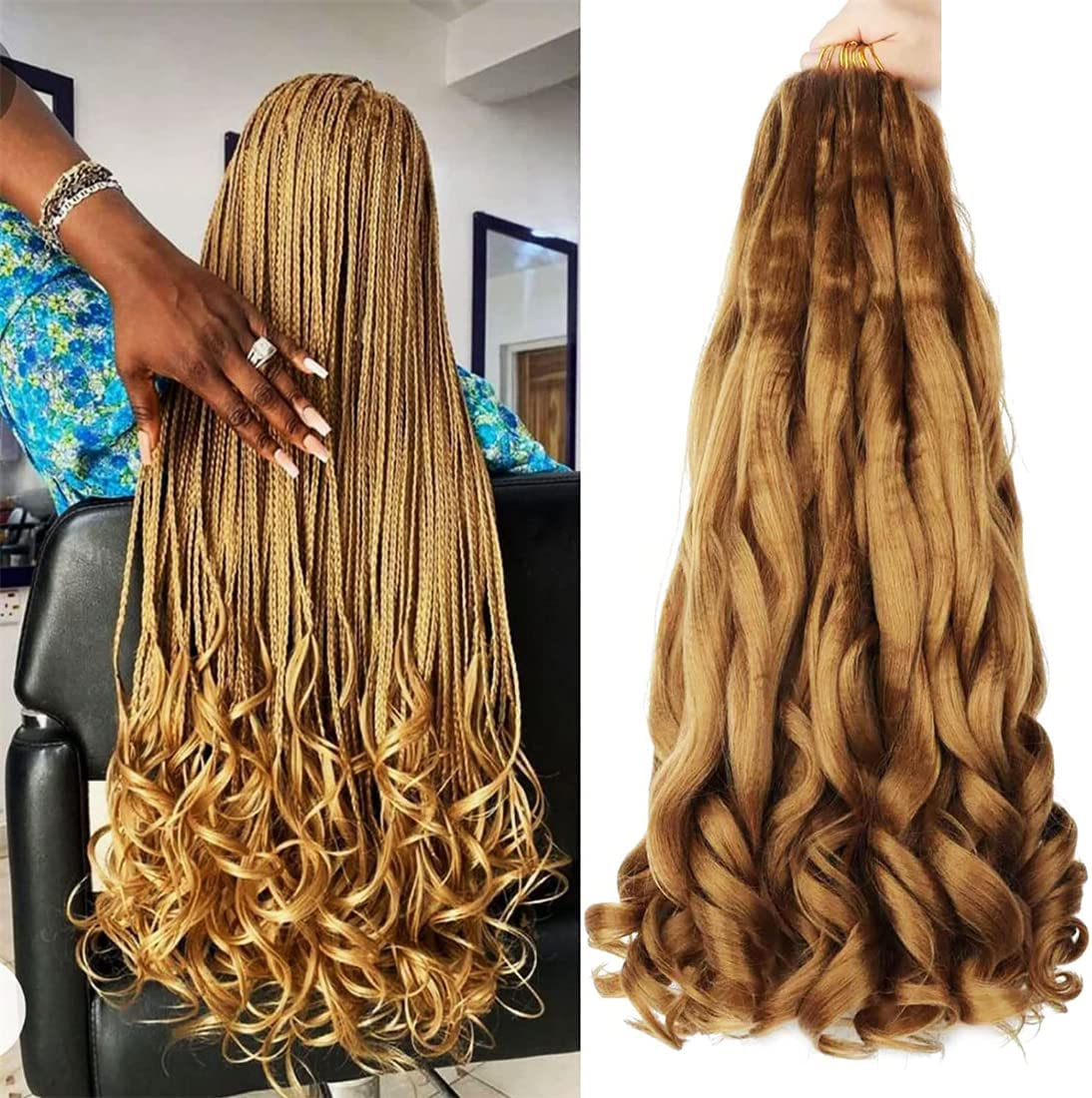 24 Inch French Curly Braiding Hair, 6 Packs. Pre-Stretched, Bouncy, Loose Wavy Synthetic Hair Extensions (613#)