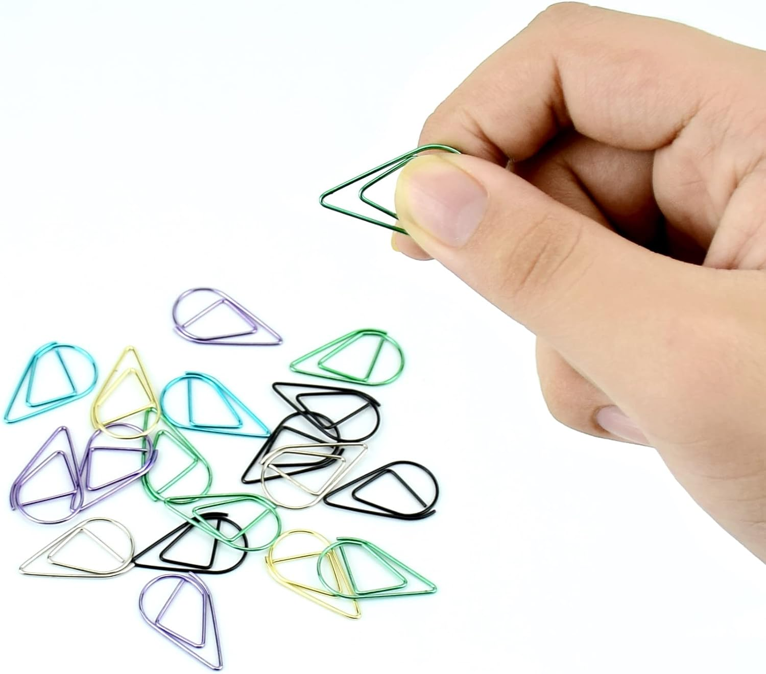 50Pcs Small Golden Paper Clips, Water Drop-Shaped Paperclips Bookmarks for Office Stationery Document, Memo, Poster, Photo (Blue) - Blue image number 3