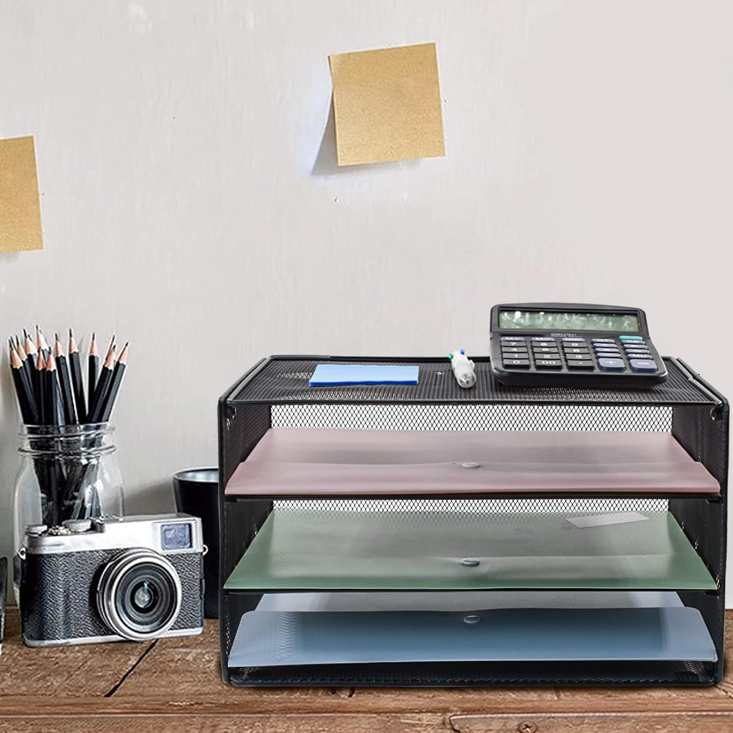 VANRA 3 Tier Letter Tray Paper Organizer Metal Mesh Desktop Document File Organizer with Sliding Tray for Office and Study