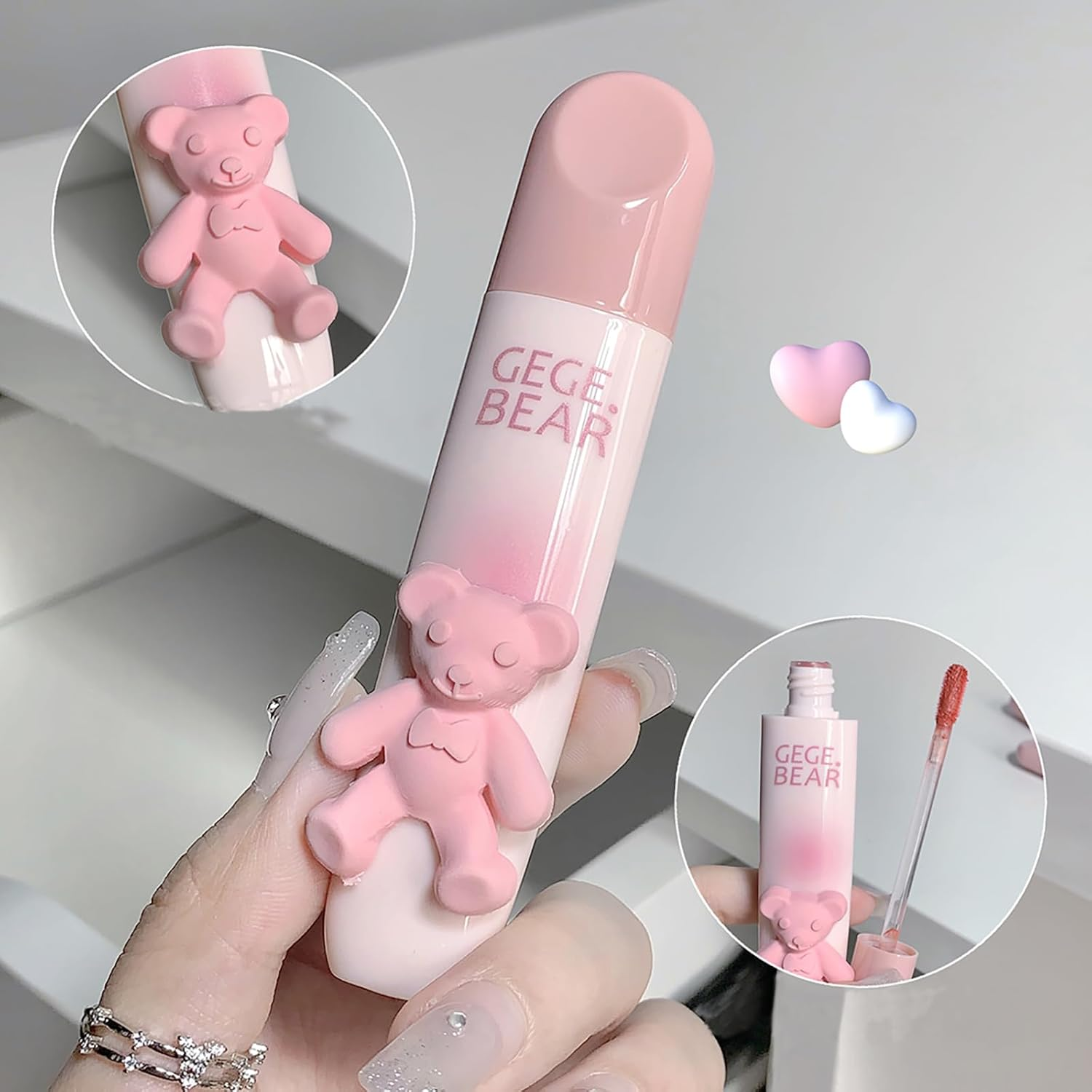 3 Pieces Cute Bear Matte Lipstick Set, Hydrating Velvet Lip Gloss, Long-Lasting, Smudge-Proof Pink Lipstick Lip Glaze Lip Mud for Girls and Women (B) image number 2